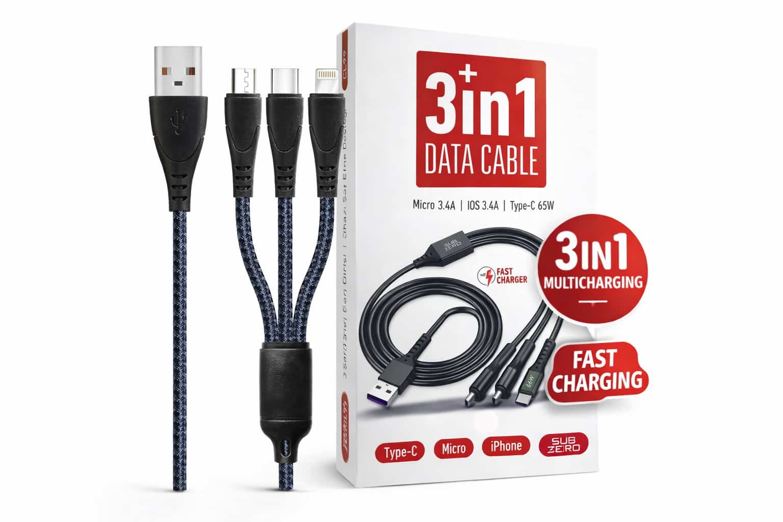 3in1 Çoklu Şarj Kablosu 65W