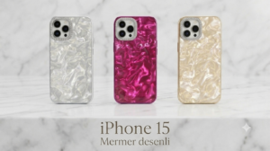 iPhone 15 Mermer Desenli Şık Telefon Kılıfı